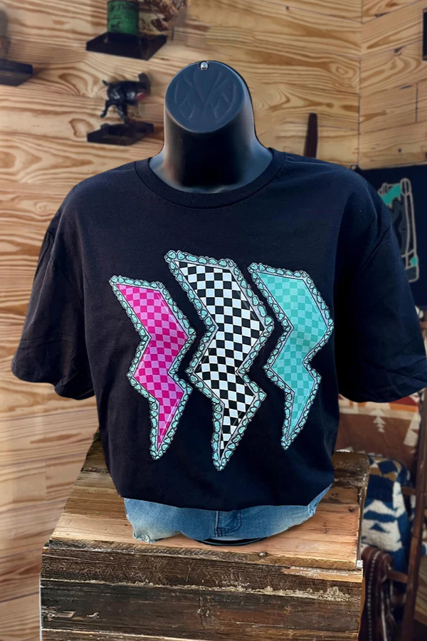 Checkered Lightning Bolts Graphic T-Shirt