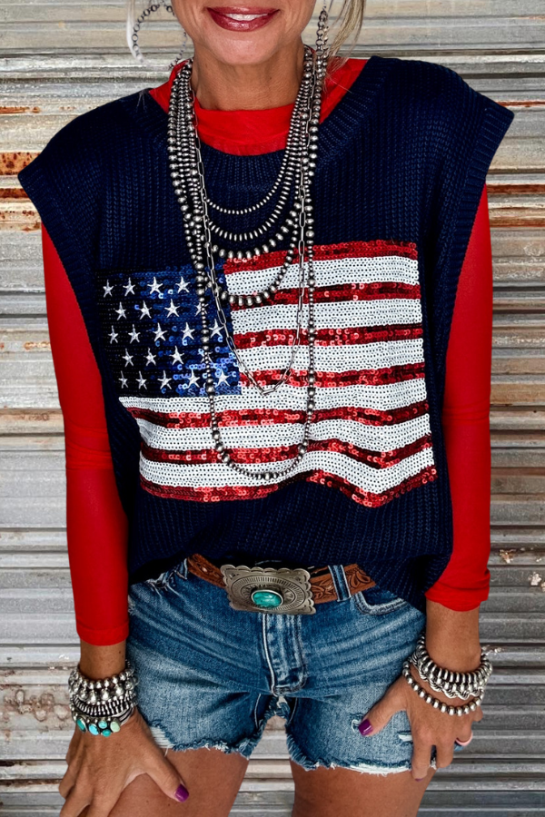 Knit Flag Sequined Sleeveless Top