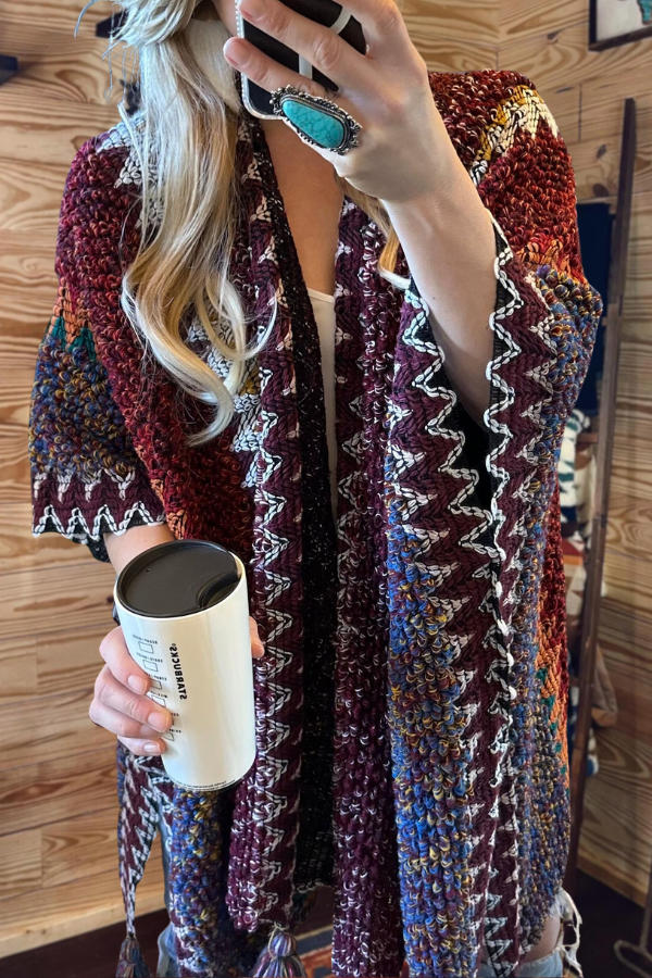 Boho Zigzag Textured Cardigan