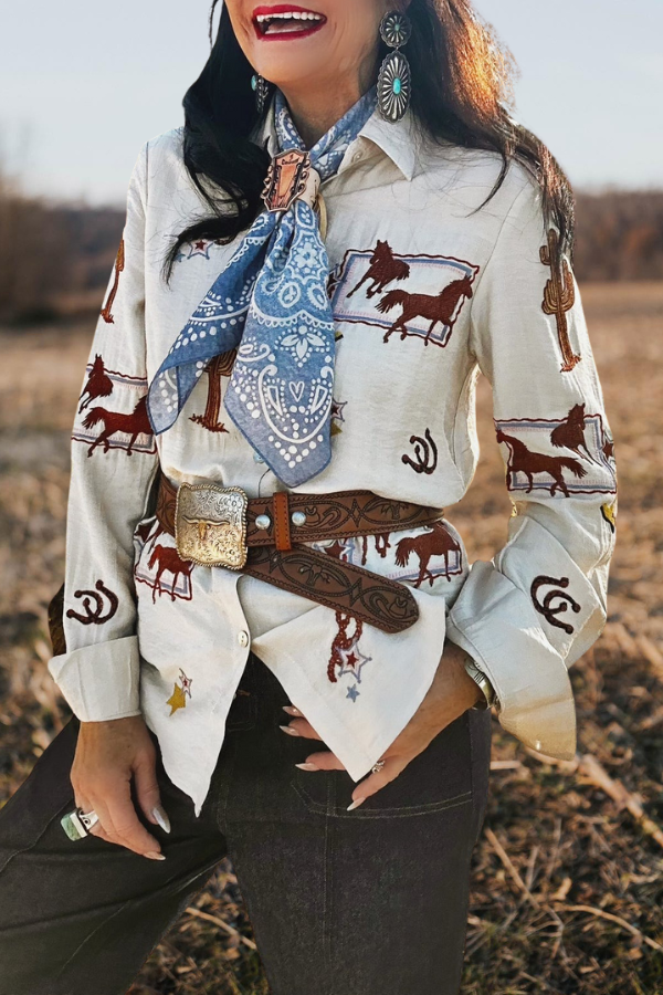 Western Embroidered Button Front Shirt