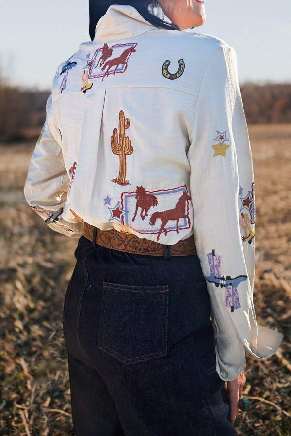 Western Embroidered Button Front Shirt