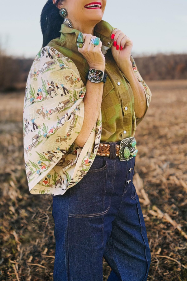 Western Green Checkered Sleeve Shirt