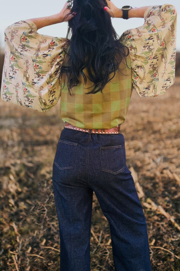Western Green Checkered Sleeve Shirt