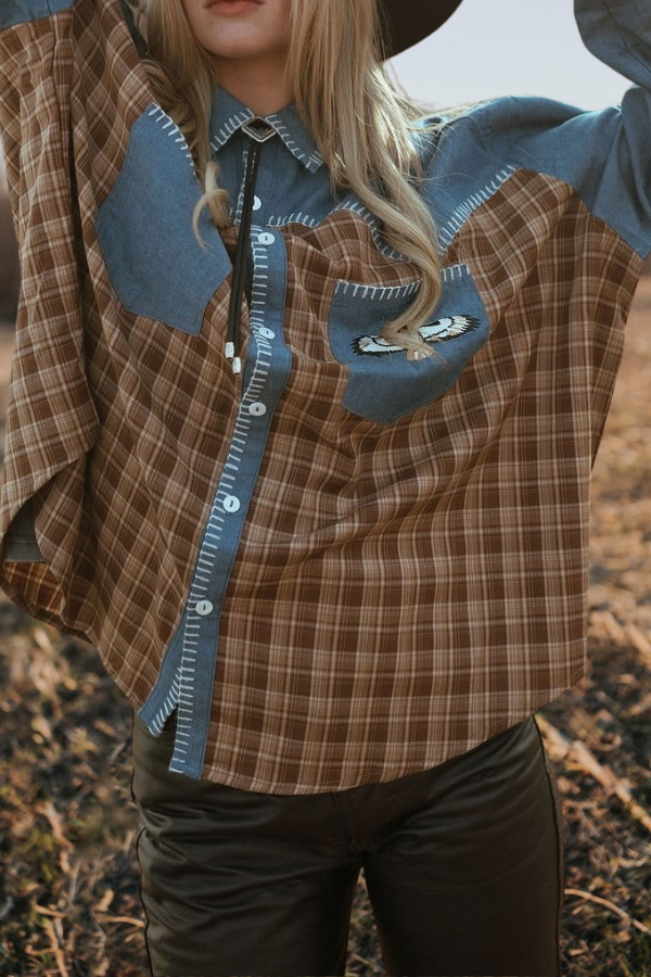Western Denim Plaid Mix Eagle Shirt