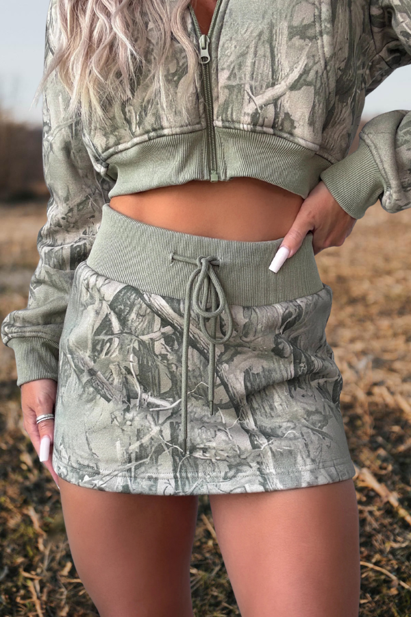 Camouflage Print Drawstring Mini Shorts