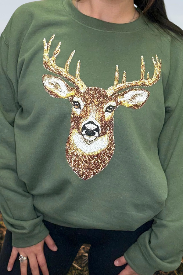 Sparkling Deer Head Print Sweatshirt