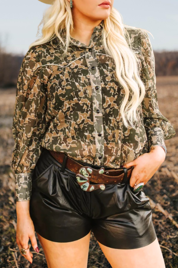 Camouflage Western Button-Down Blouse