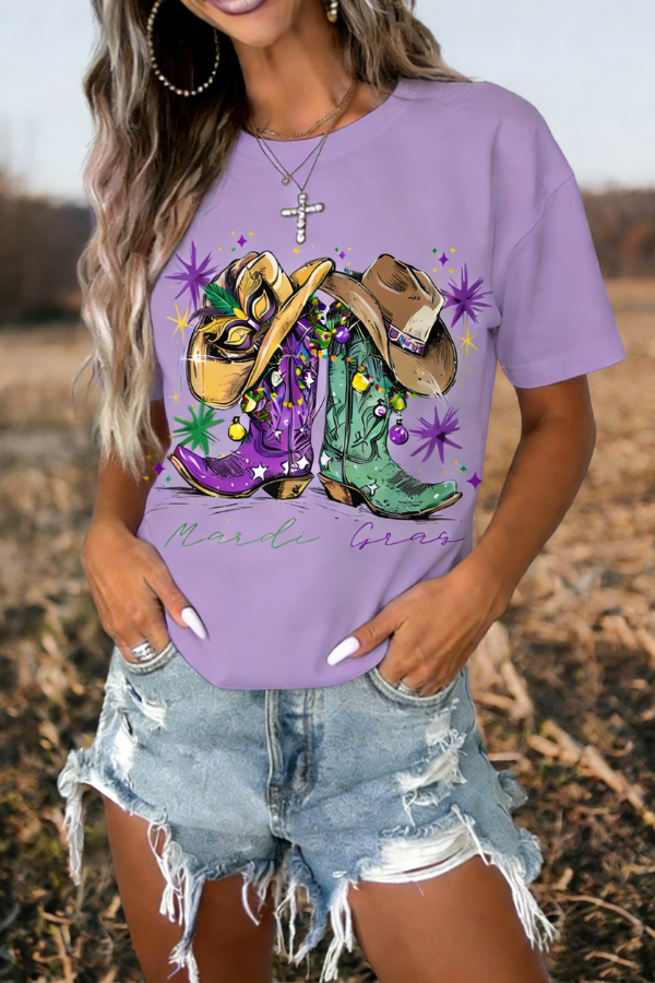 Mardi Gras Cowboy Boots Graphic Tee