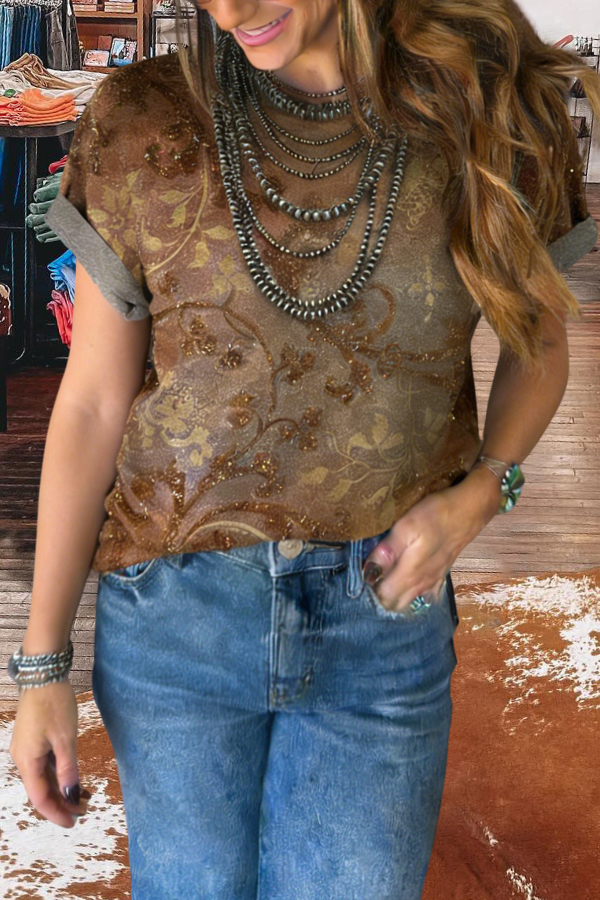 Vintage Floral Print Short Sleeve T-Shirt