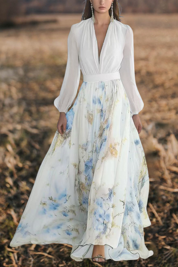 Floral High Waist A-Line Maxi Dress