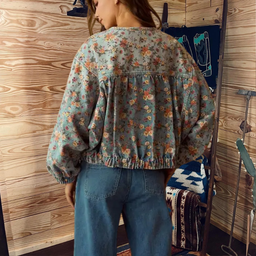 Floral Washed Denim Rose Jacket