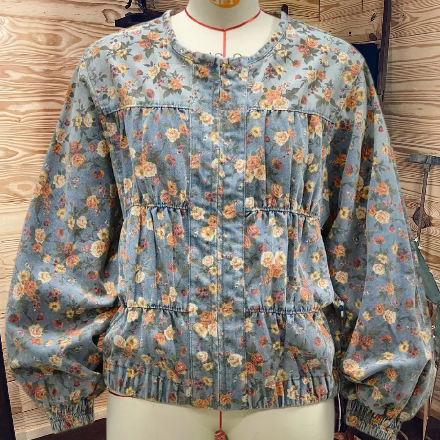 Floral Washed Denim Rose Jacket