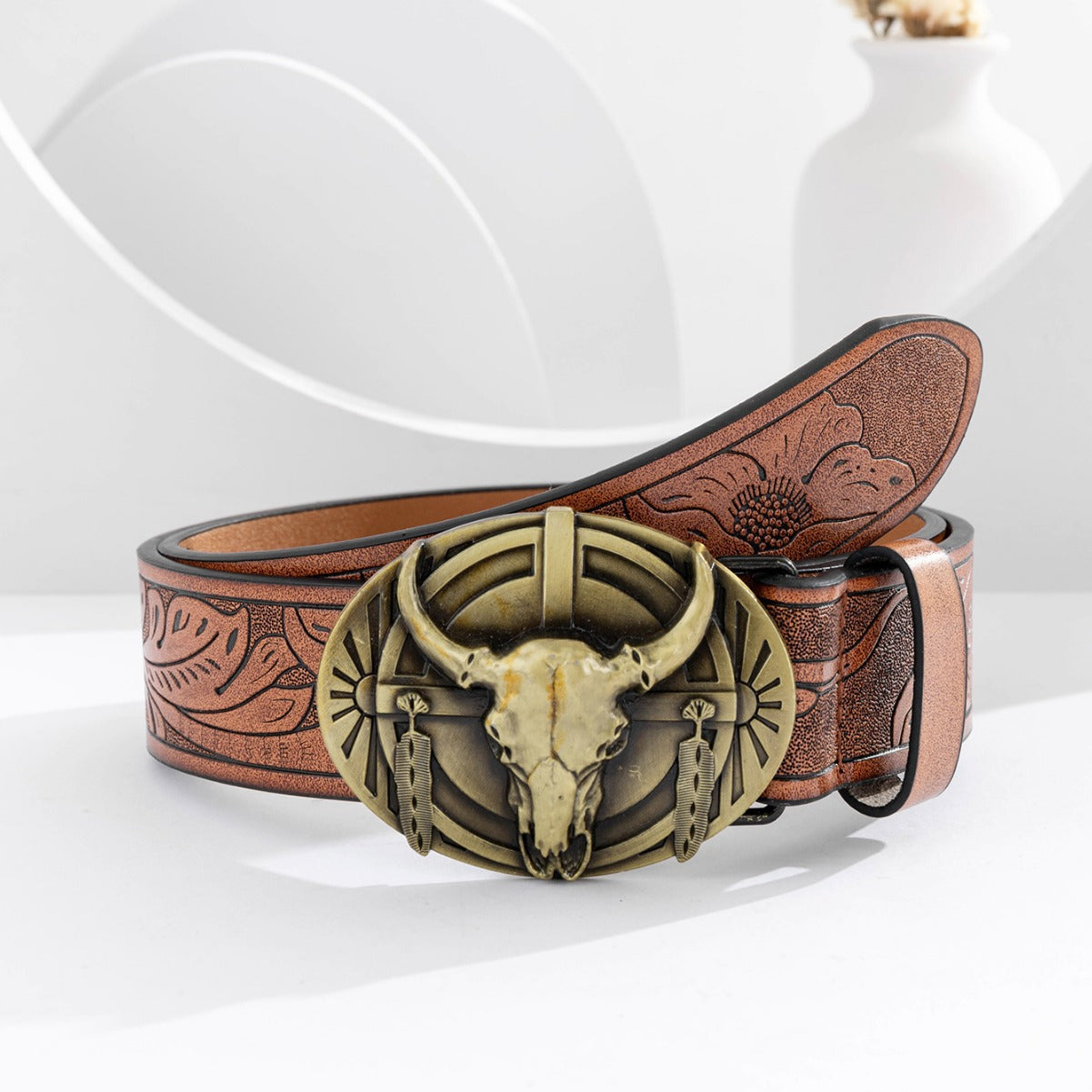 Cow Skull Leather Belts