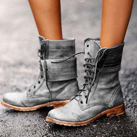 Vintage Washed Leather Lace Up Combat Boots