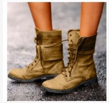 Vintage Washed Leather Lace Up Combat Boots