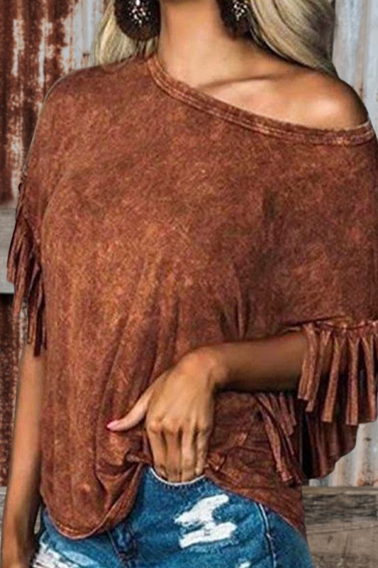 Vintage Brown Fringe Loose Tee