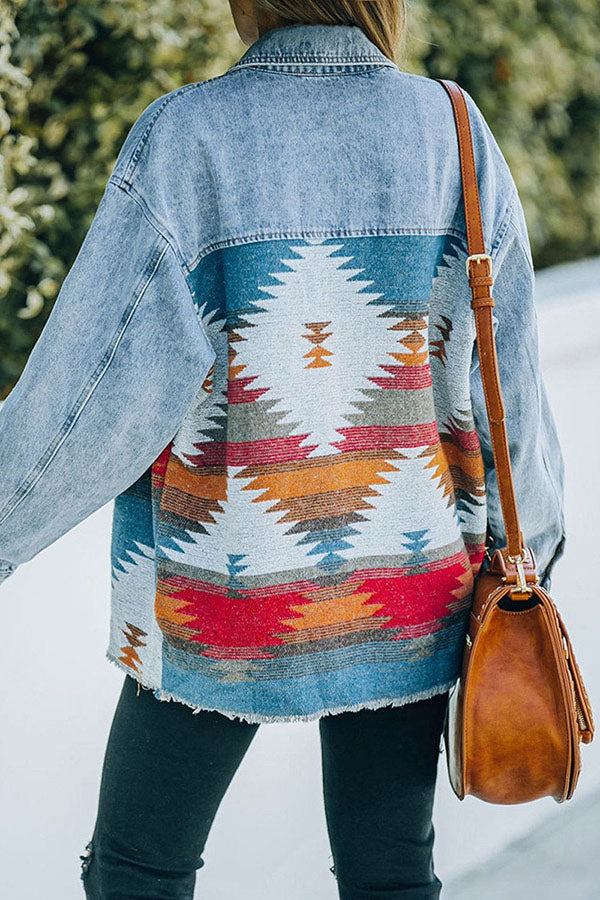 Aztec Loose Fit Button Down Denim Jackets