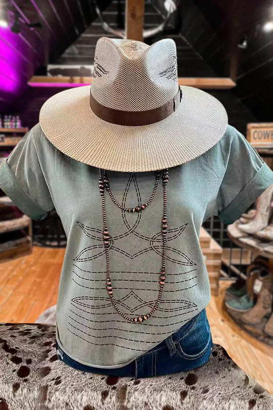 Casual Bootcut Stitch Graphic Crew Neck T-Shirt