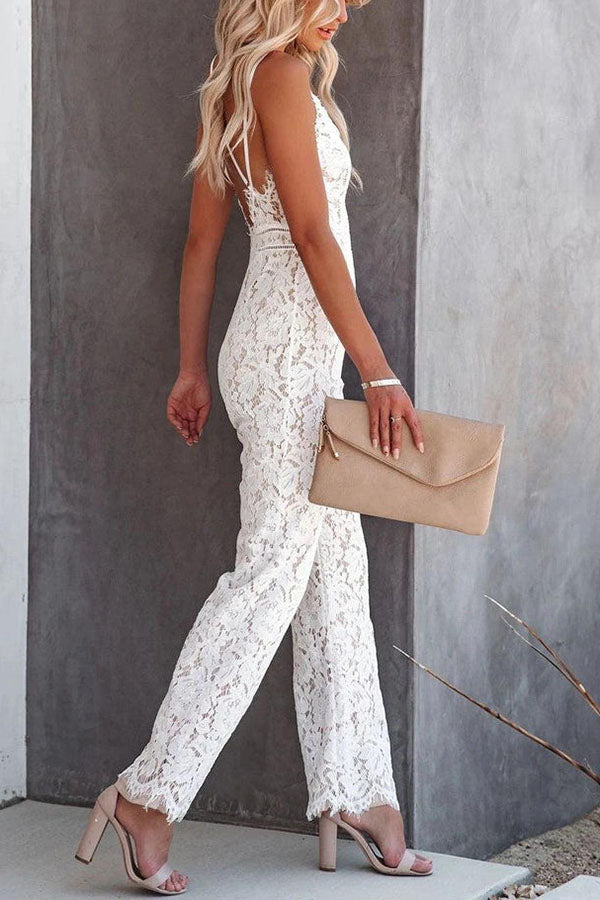 Suspender Lace Mid-Waist Jumpsuit