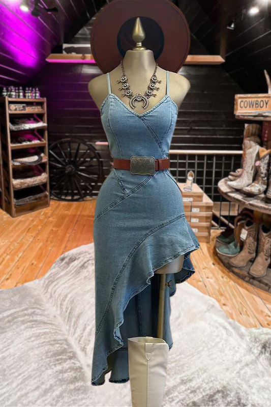 Elastic Slit Ruffled Suspender Dress
