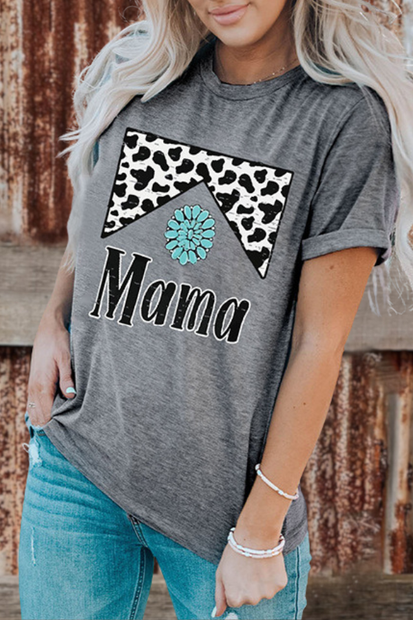 Graphic Cuffed Sleeve Round Neck Tees