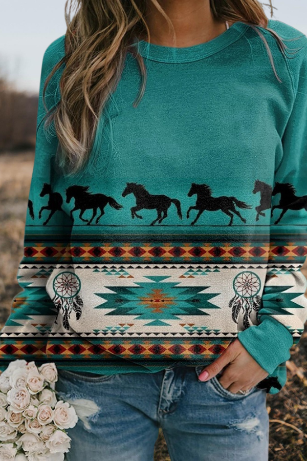 Western Horse Aztec Print Hoodie