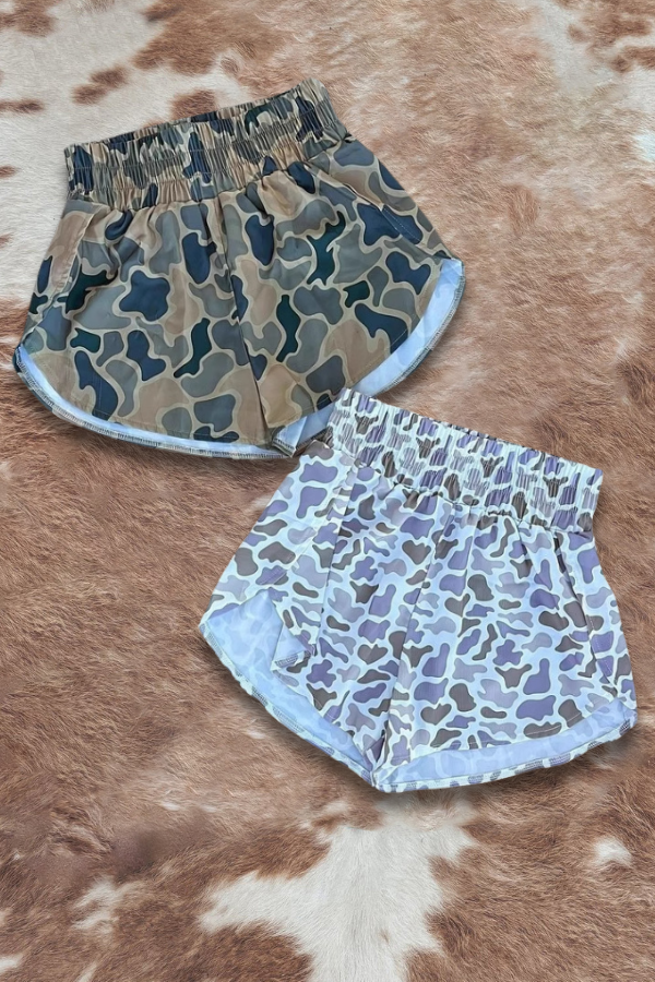 Camo Elastic High Waist Shorts