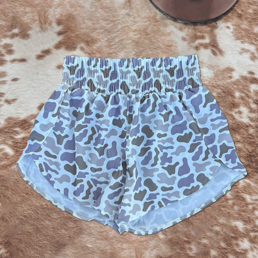 Camo Elastic High Waist Shorts