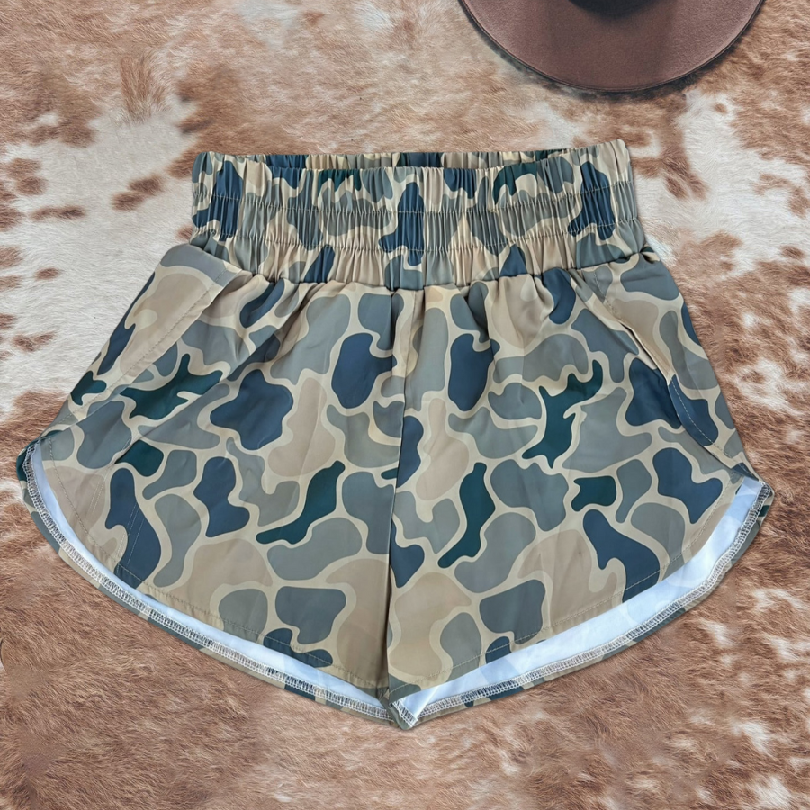 Camo Elastic High Waist Shorts