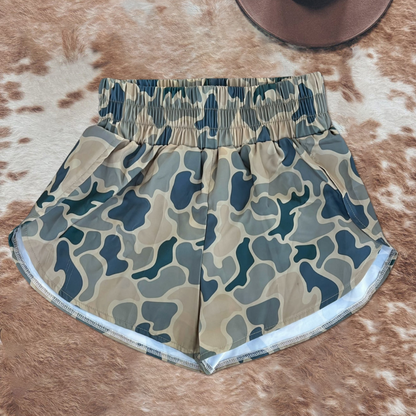 Camo Elastic High Waist Shorts