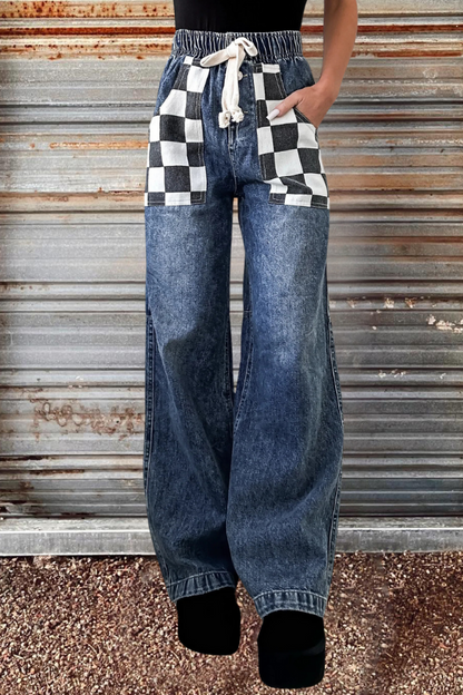 Checkered Wide Leg Jeans