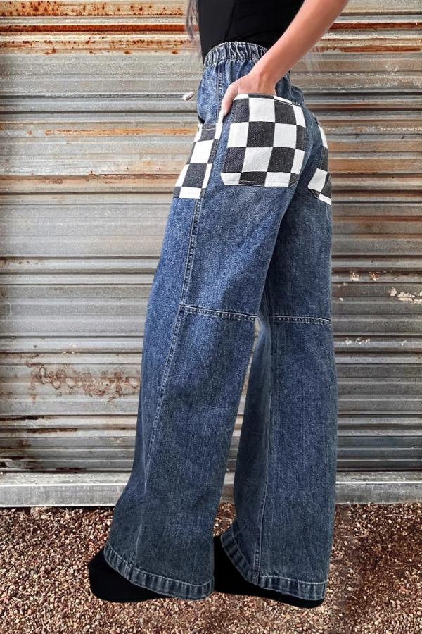 Checkered Wide Leg Jeans