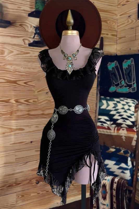 Black Lace Hem Dress