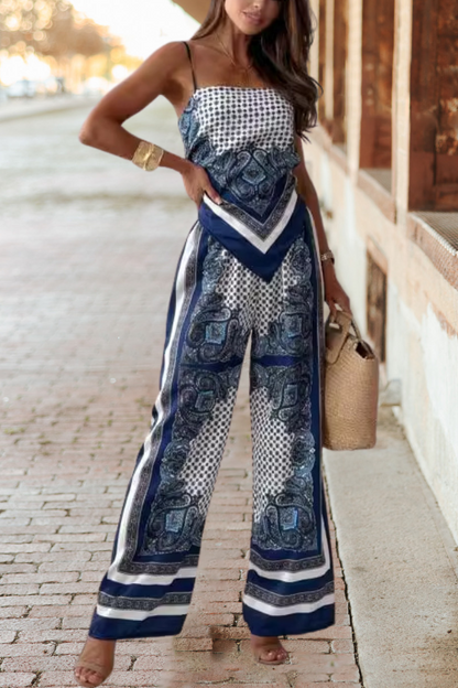 Sling Strappy  Printed  Top Loose Pants Set