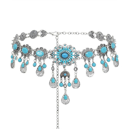 Turquoise Cutout Floral Coin Belt