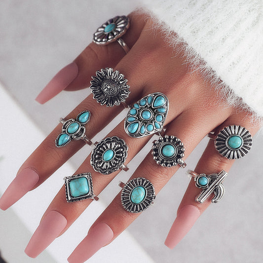 10 Pcs Turquoise Rings