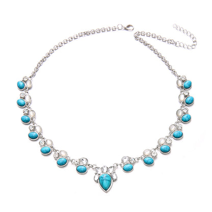 Turquoise White Green Bead Choker Necklace