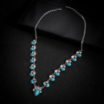 Turquoise White Green Bead Choker Necklace