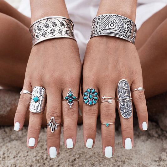 Turquoise Rings Sets-9pcs