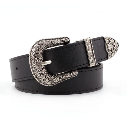 Punk Waist Floral Buckle Skinny Belts
