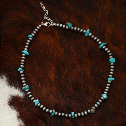 Turquoise Stone Glass Bead Necklace