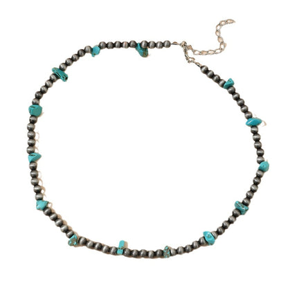 Turquoise Stone Glass Bead Necklace
