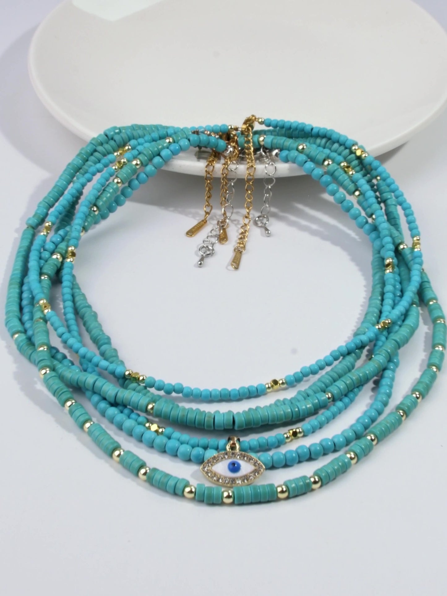 Turquoise Beaded Natural Stone Necklace