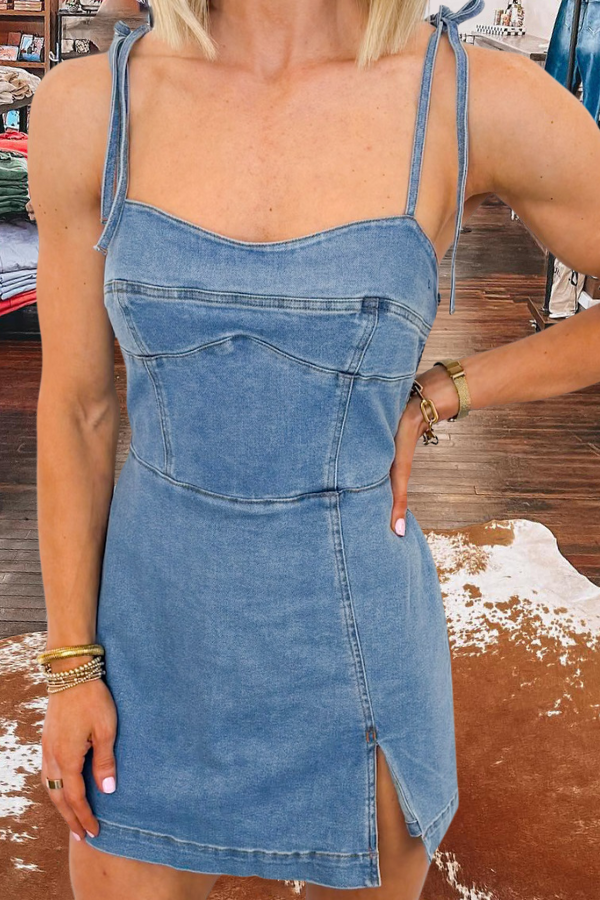 Side Panels Denim Romper Dress