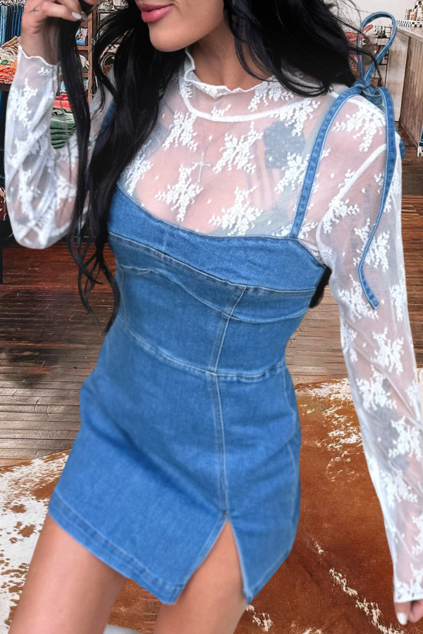 Side Panels Denim Romper Dress