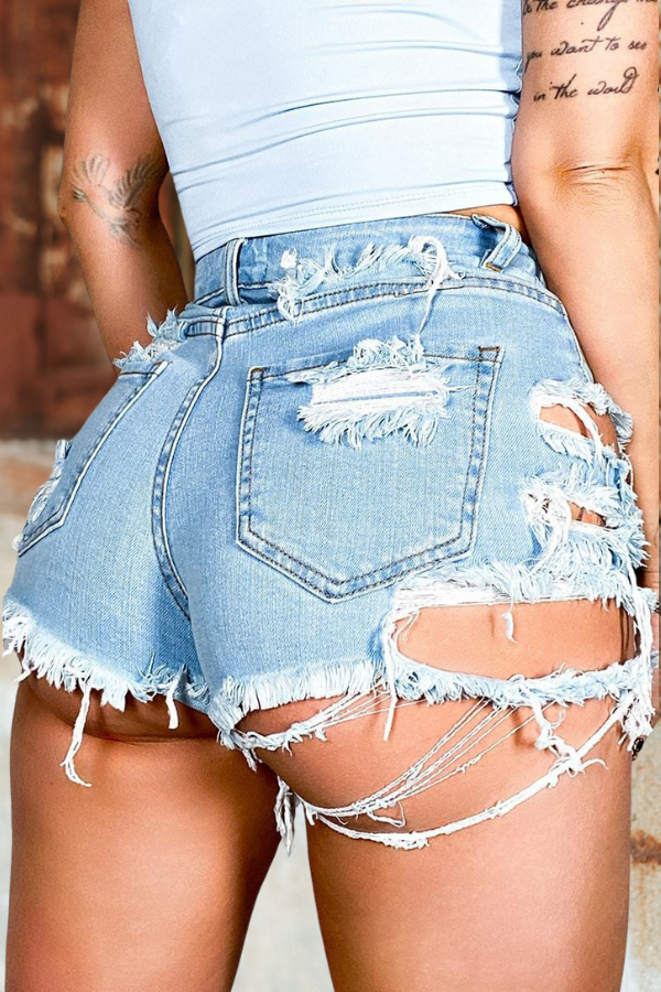 Irregular Ripped Denim Shorts