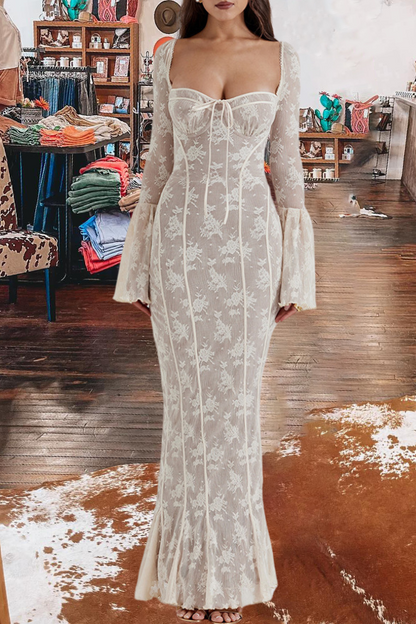 Floral Long Sleeve Lace Maxi Dress