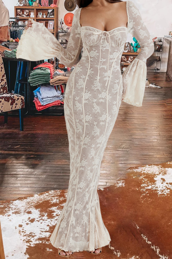 Floral Long Sleeve Lace Maxi Dress