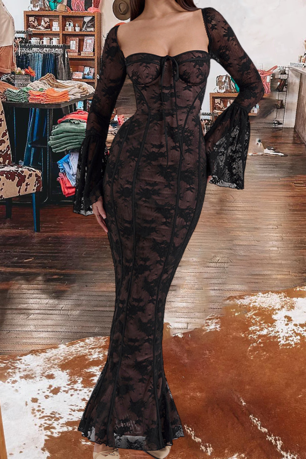 Floral Long Sleeve Lace Maxi Dress