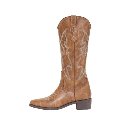 Western Embroidered Thick Heel Boots